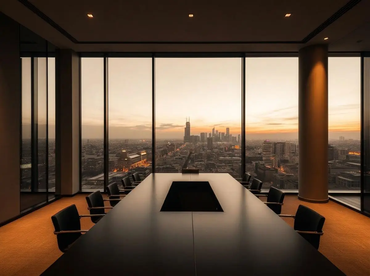 Boardroom overlooking the Johannesburg skyline